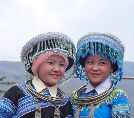 Colourful headdresses of ethnic girls